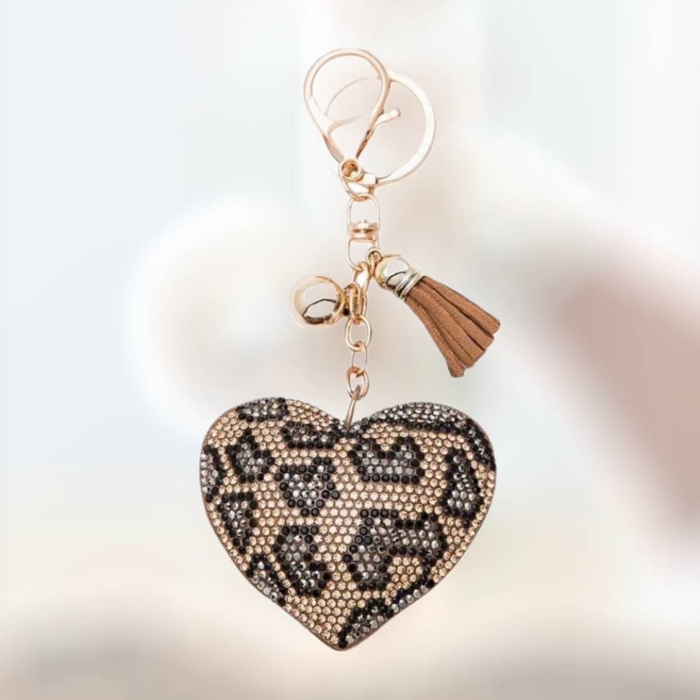 Fashion Jewelry Rhinestone Bling Puffy Tassel Leopard Print Charm|Key Chain